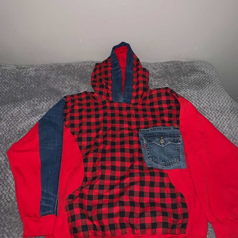 CUSTOMIZED L/XL DENIM RED HOODIE